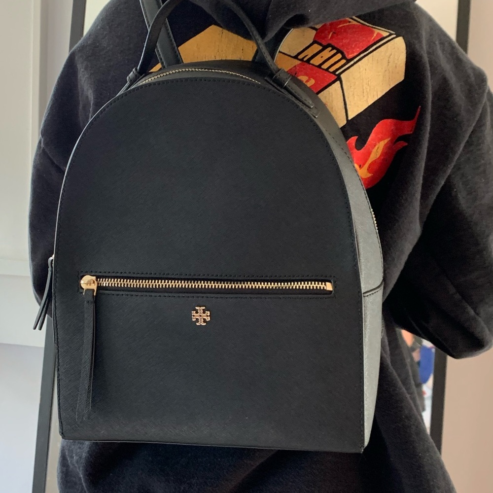 Black Leather Tory Burch Backpack